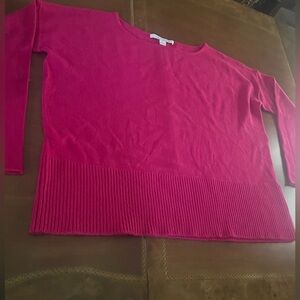 New Diane Von Furstenberg Bright Pink Boatneck oversized wool Rib-Hem Sweater.